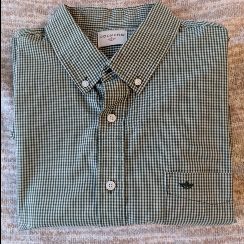 Dockers Green Gingham Checkered Button Down Size XL